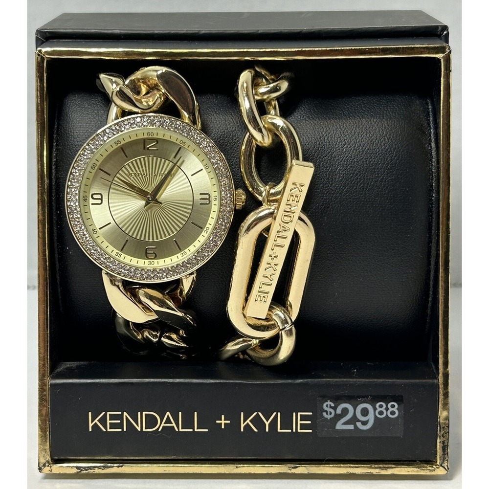 Kendall & Kylie Jenner The Kardashians Gold Tone Watch & Bracelet‎ Set Brand New